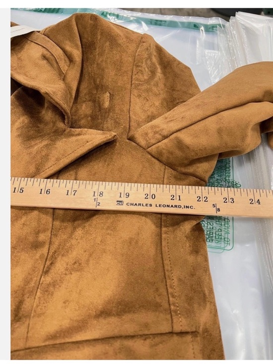 Women's Double-Breasted Faux Tan Suede Long Coat - Picture 2 of 5